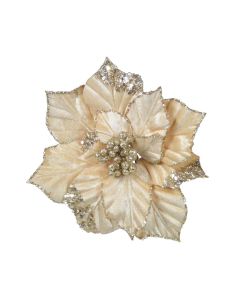 Davies Products Clip-On Velvet Poinsettia Christmas Decoration - 22cm Champagne