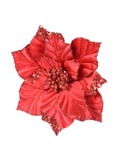 Davies Products Clip-On Velvet Poinsettia Christmas Decoration - 22cm Red