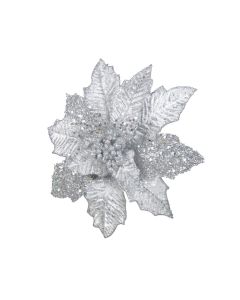 Davies Products Oil Effect Poinsettia Christmas Decoration - 28cm Silver