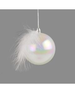 Davies Products Pearl Feather Christmas Tree Bauble - 8cm White