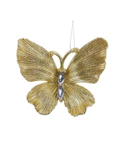 Davies Products Diamante Glitter Butterfly Christmas Tree Bauble - 11cm Gold