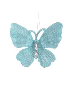 Davies Products Diamante Glitter Butterfly Christmas Tree Bauble - 11cm Ice