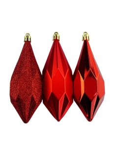 Davies Products Geo Drops Christmas Tree Baubles - Pack of 3 - 14cm Red