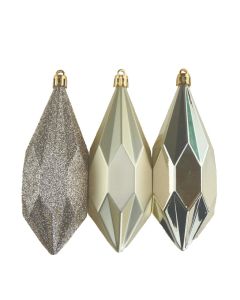 Davies Products Geo Drops Christmas Tree Baubles - Pack of 3 - 14cm Champagne