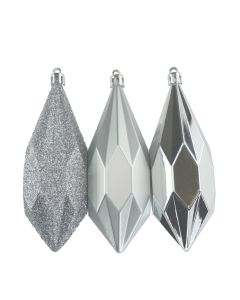 Davies Products Geo Drops Christmas Tree Bauble - Pack of 3 - 14cm Silver