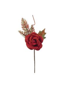 Davies Products Rose Foliage Pick Christmas Decoration - 32cm Red