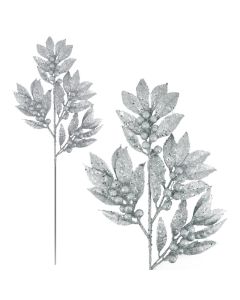 Davies Products Luxury Laurel & Berry Glitter Stem Christmas Decoration - Silver