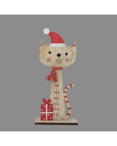 Davies Products Standing Wooden Cat Christmas Decoration - 20cm x 9cm