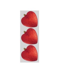 Davies Products Glitter Hearts Christmas Tree Baubles - Pack of 3 - 9cm Red
