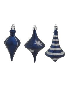 Davies Products Deco Drops Christmas Tree Baubles - Pack of  3 - 10cm Navy/Silver