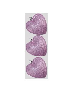 Davies Products Glitter Hearts Christmas Tree Baubles - Pack of 3 - 9cm Lilac