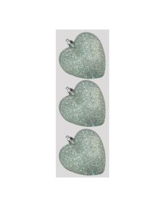 Davies Products Glitter Hearts Christmas Tree Baubles - Pack of 3 - 9cm Mint