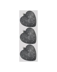 Davies Products Glitter Hearts Christmas Tree Baubles - Pack of 3 - 9cm Graphite
