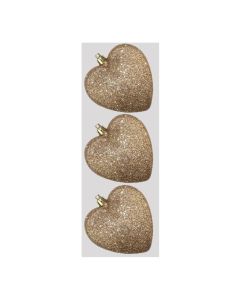 Davies Products Glitter Hearts Christmas Tree Baubles - Pack of 3 - 9cm Rose Gold
