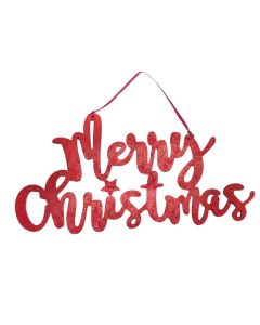 Davies Products Metallic Fabric Merry Christmas Hanging Sign Christmas Decoration - 27cm Red