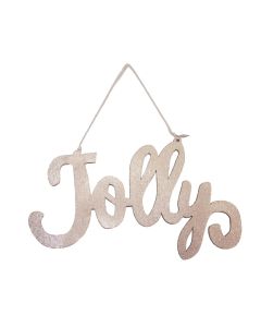 Davies Products Jolly Metallic Fabric Hanging Sign Christmas Decoration - 20cm Peach