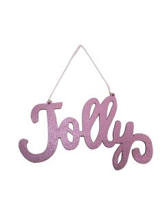 Davies Products Jolly Metallic Fabric Hanging Sign Christmas Decoration - 20cm Blush