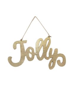 Davies Products Jolly Metallic Fabric Hanging Sign Christmas Decoration - 20cm Gold