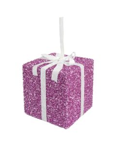 Davies Products Tinsel Gift Christmas Tree Bauble - 15cm Pink
