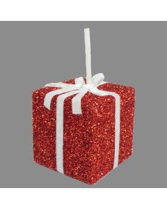 Davies Products Tinsel Gift Christmas Tree Bauble - 15cm Red
