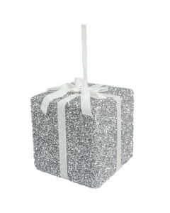 Davies Products Tinsel Gift Christmas Tree Bauble - 15cm Silver