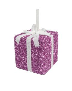 Davies Products Tinsel Gift Christmas Tree Bauble - 12cm Pink