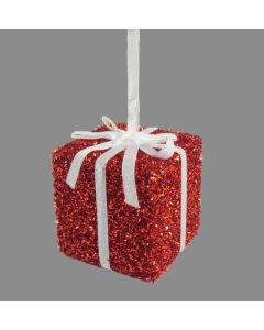 Davies Products Tinsel Gift Christmas Decoration - 10cm Red