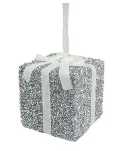 Davies Products Tinsel Gift Christmas Decoration - 10cm Silver
