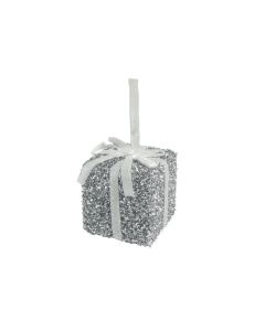 Davies Products Tinsel Gift Christmas Tree Baubles - 8cm Silver