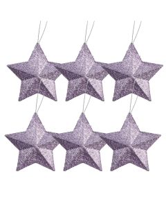 Davies Products Christmas Bauble Decoration - Glitter 3D Stars - Lilac - Pack of 6 - 9cm