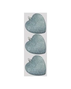 Davies Products Glitter Hearts Christmas Tree Baubles - Pack of 3 - 9cm Ice