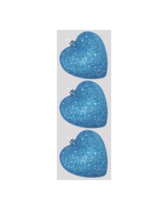 Davies Products Glitter Hearts Christmas Tree Baubles - Pack of 3 - 9cm Kingfisher