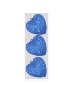 Davies Products Glitter Hearts Christmas Tree Baubles - Pack of 3 - 9cm Navy