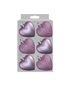 Davies Products Hearts Christmas Tree Baubles - Pack of 6 - 5cm Lilac