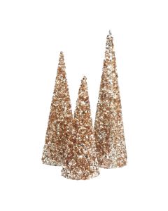 Davies Products Cones 30/38/48cm Christmas Decoration - Set of 3 - Champagne Pearl