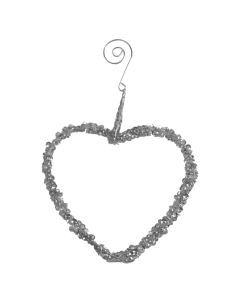 Davies Products Beaded Heart Hanger Christmas Decoration - 12cm Silver