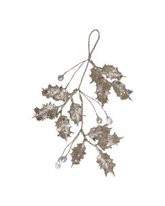 Davies Products Pearl & Diamante Holly Christmas Decoration - 28cm Champagne