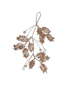 Davies Products Pearl & Diamante Holly Christmas Decoration - 28cm Rose