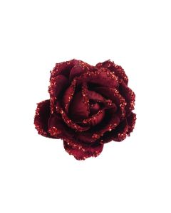 Davies Products Clip-On Velvet Rose Christmas Decoration - 10cm Wine