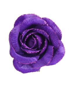 Davies Products Clip-On Velvet Rose Christmas Decoration - 15cm Purple