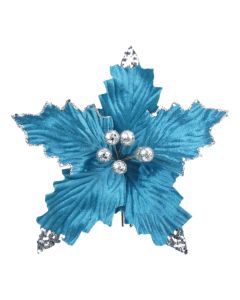 Davies Products Clip-On Poinsettia Christmas Decoration - 25cm Kingfisher