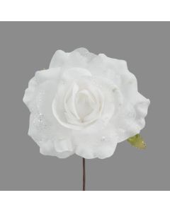 Davies Products Frosted Rose Pick Christmas Decoration - 11cm White