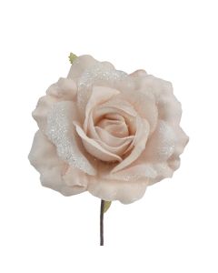 Davies Products Frosted Rose Pick Christmas Decoration - 11cm Pink