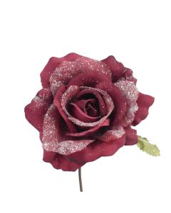 Davies Products Frosted Rose Pick Christmas Decoration - 11cm Dark Red