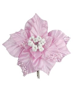 Davies Products Clip-On Velvet Poinsettia Christmas Decoration - 22cm Pink