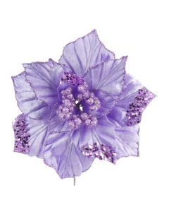 Davies Products Clip-On Velvet Poinsettia Christmas Decoration - 22cm Lilac