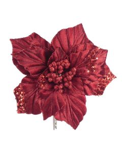 Davies Products Clip-On Velvet Poinsettia Christmas Decoration - 22cm Dark Red