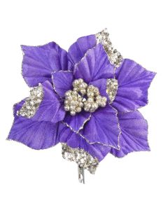 Davies Products Clip-On Velvet Poinsettia Christmas Decoration - 22cm Purple