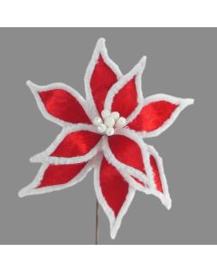 Davies Products Fur Edge Poinsetta Stem Christmas Decoration - Red/White