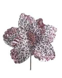 Davies Products Leopard Poinsettia Pick Christmas Decoration - 23cm Pink